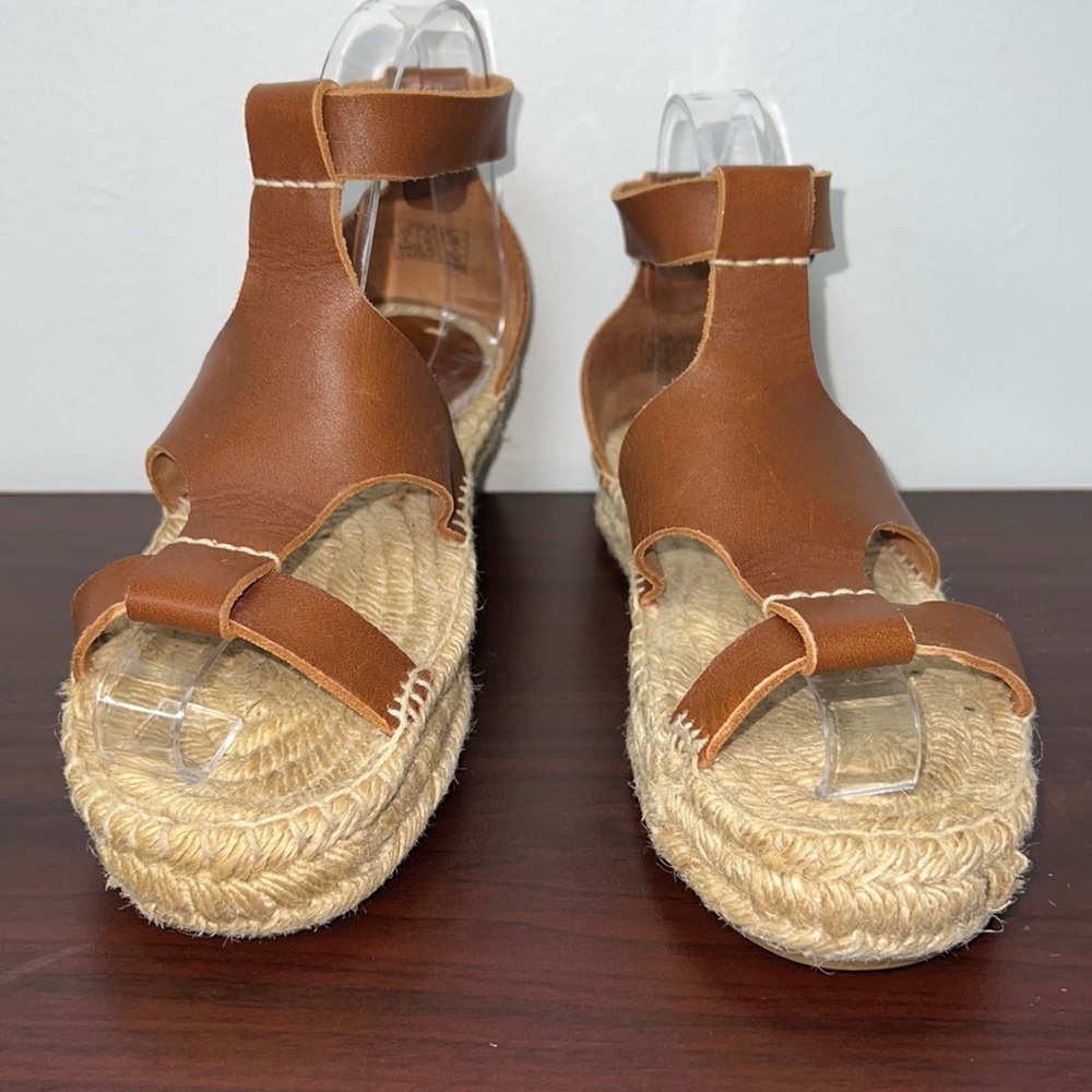 Anthropologie Soludos Ankle Cinched Espadrille Raffia Leather Boho Sandals